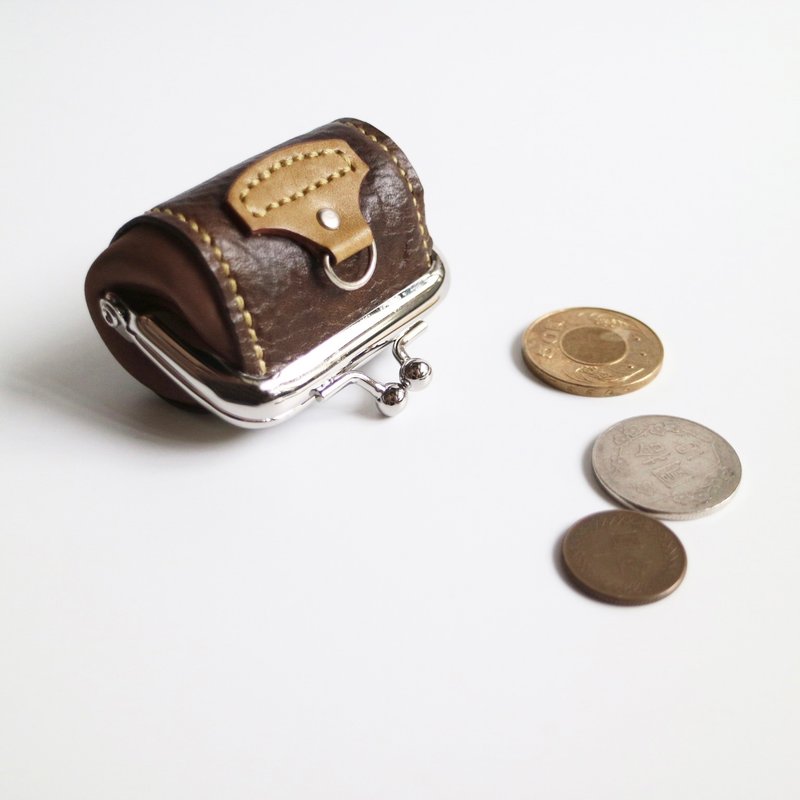 特制手染皮革迷你口金小包 零钱包 收纳包 口金包 --- 绿茶 - 零钱包 - 真皮 咖啡色