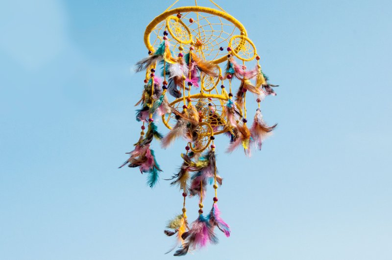 民族风挂饰 boho 手工编织棉麻捕梦网吊饰dream Cather-黄色星辰 - 摆饰 - 羊毛 黄色