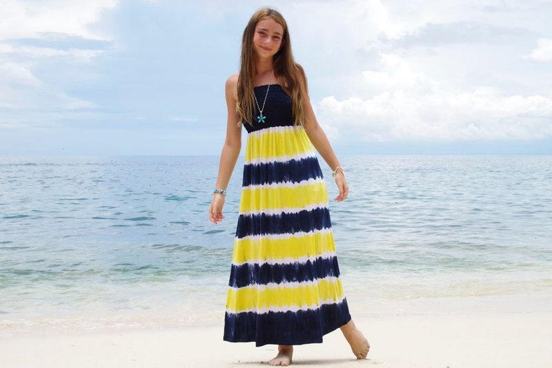 New! Tie Dye Strapless Resort dress <lemon navy> - 洋装/连衣裙 - 其他材质 黄色