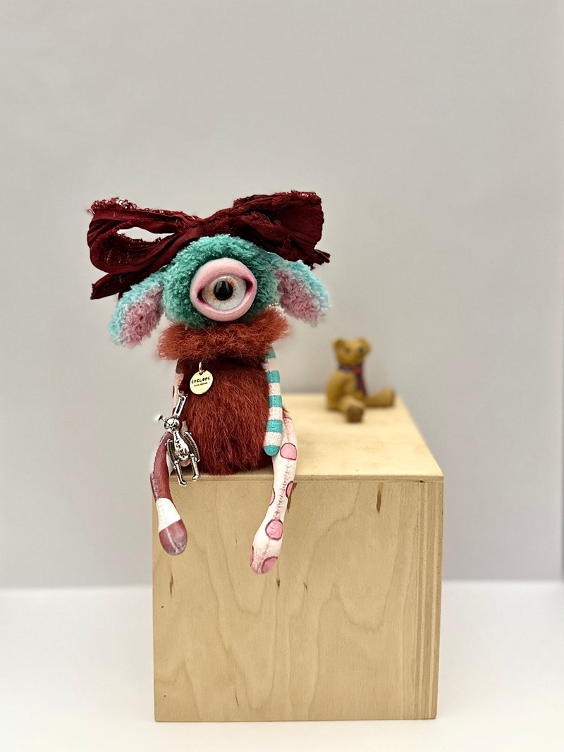 可爱的独一无二蓝色与酒红色兔子独眼精灵玩偶；适合 Blythe 的玩具 _ 订制商品！ - 玩偶/公仔 - 其他材质 多色