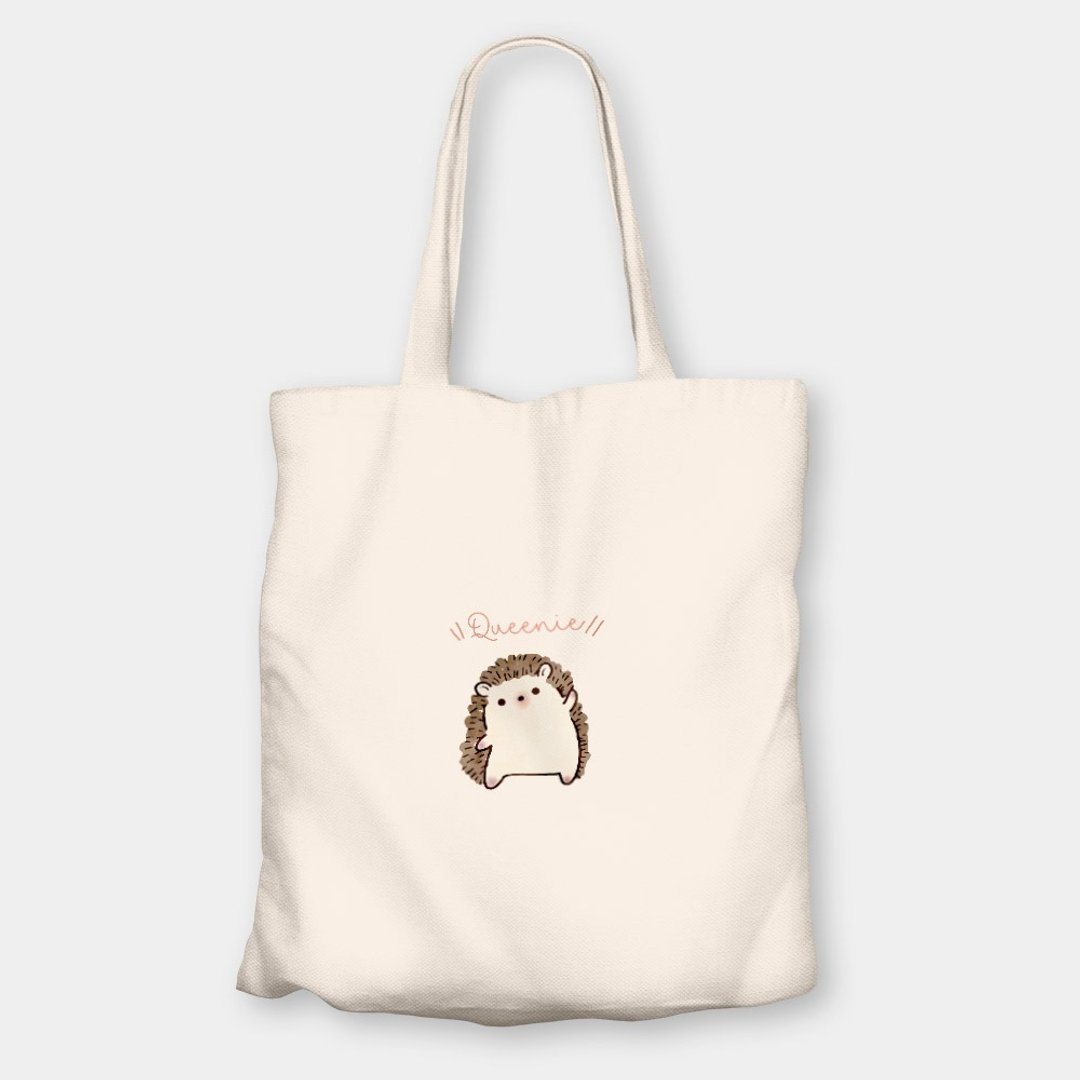 打招呼刺猬 定制化英文名 环保购物袋 侧背包 tote 帆布袋 PU007 - 侧背包/斜挎包 - 棉 白色