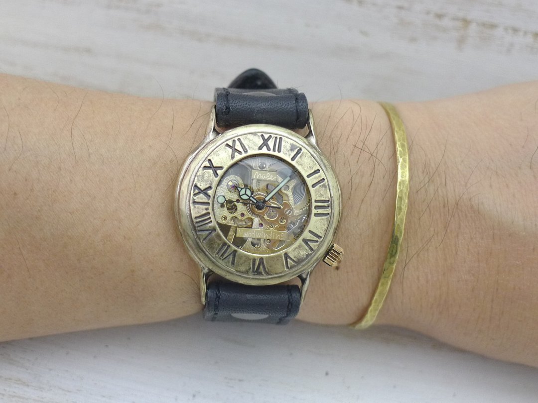 Handmade Watch BHW139 Manual Winding Brass36mm Roman Numeral Bezel Sewing Stitch Belt - 女表 - 铜/黄铜 金色