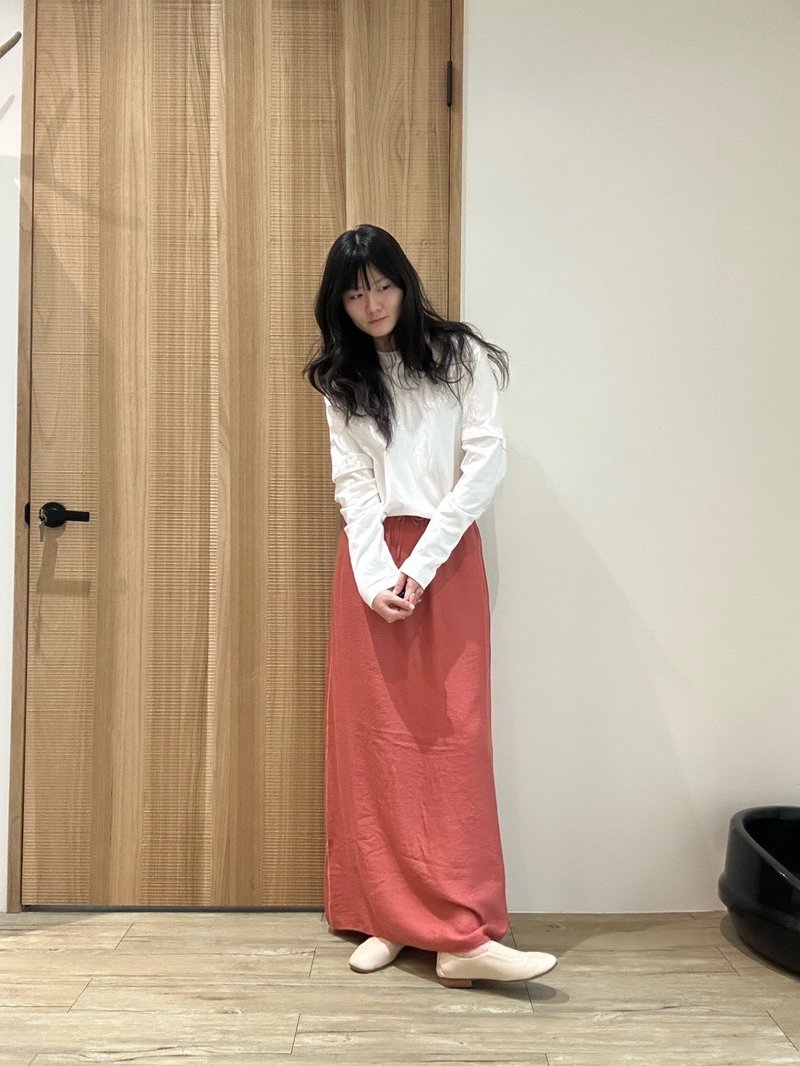 斯莫克内抽绳直筒裙 - 裙子 - 棉．麻 红色