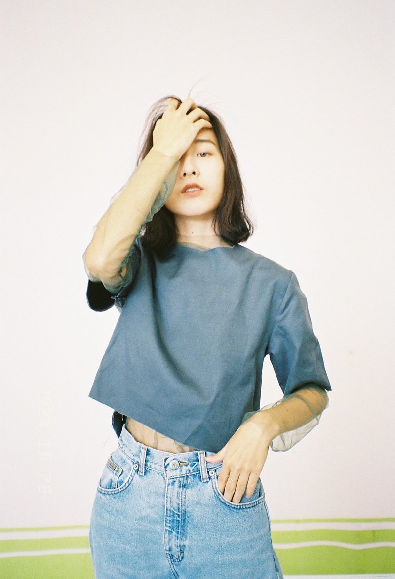 NAVY LINEN TOP - 女装上衣 - 棉．麻 蓝色