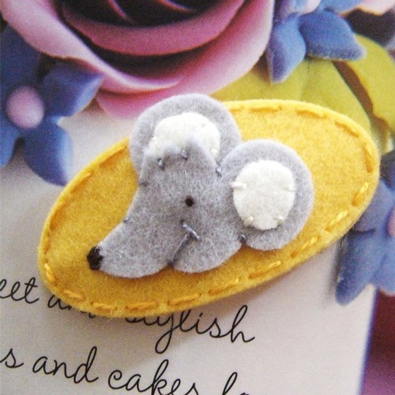 英国 may-crimson│纯手工羊毛毡发夹 黄底小老鼠款 MCSGMY000 - 围嘴/口水巾 - 羊毛 黄色