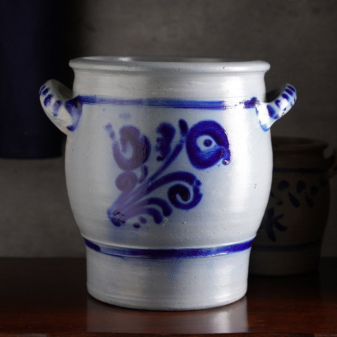 德国Westerwald风格手工盐釉粗陶器/欧洲老件/老物/古董 - 摆饰 - 陶 蓝色
