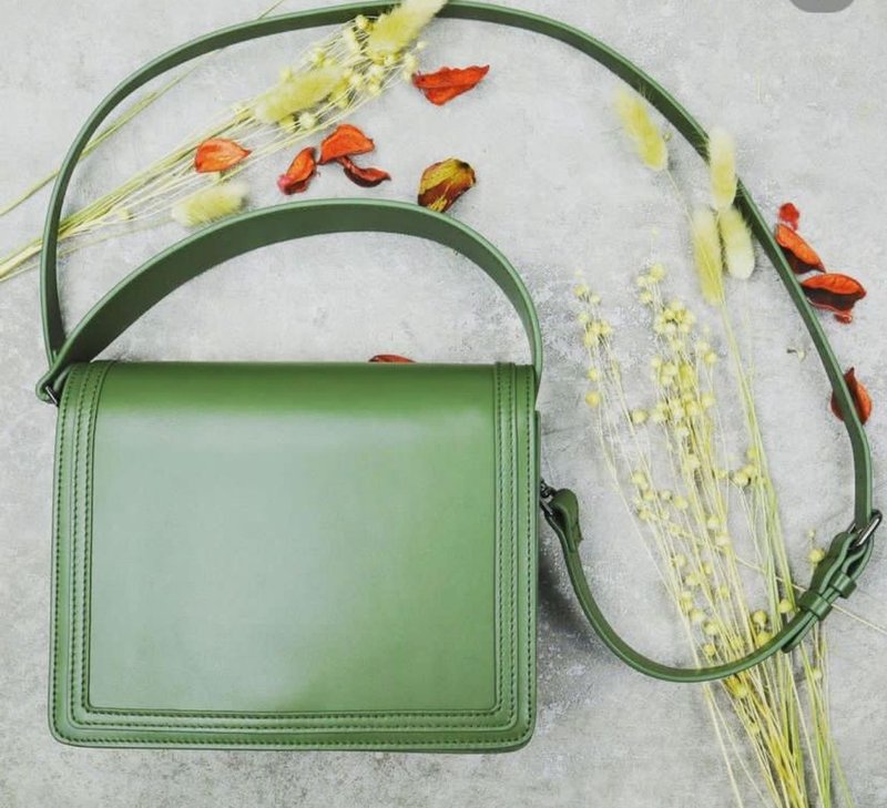 simple.she 真皮方形肩背包 斜背包 手提包 灰色/深蓝色/绿色/ - 侧背包/斜挎包 - 真皮 多色