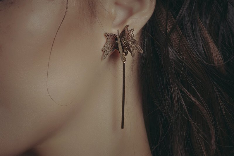 草药学系列耳环 - 二叉鹿角蕨 │生日礼物 快速出货 耳针 耳骨夹 - 耳环/耳夹 - 铜/黄铜 咖啡色