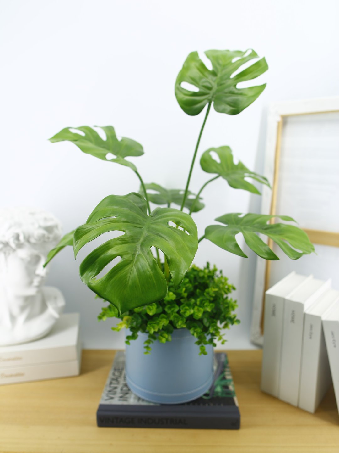 龟背芋皮革篮植栽 / 电信叶 / 拟真植物 / 礼物 / 永不凋零 - 植栽/盆栽 - 其他材质 多色