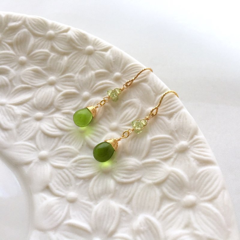 【若桑】【岁石记】天然橄榄石耳环。八月诞生石。Peridot。 - 耳环/耳夹 - 宝石 绿色