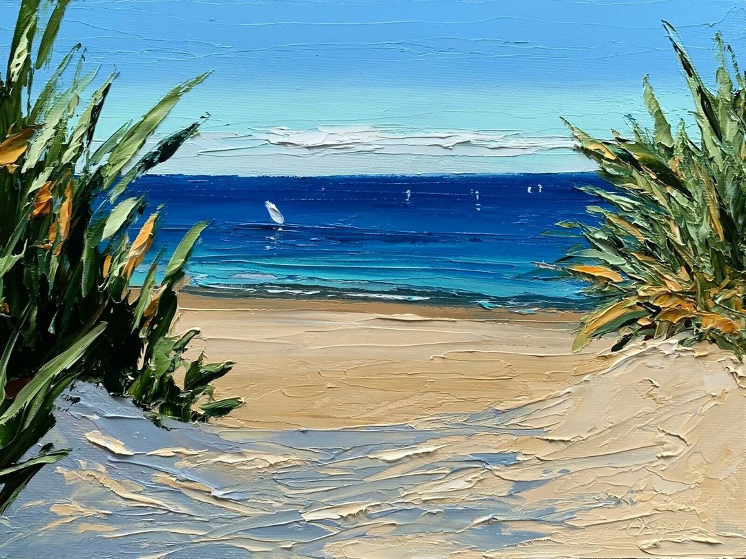 Original Oil Seascape Beach Ocean Artwork Painting On Canvas Textured Impasto - 墙贴/壁贴 - 棉．麻 多色