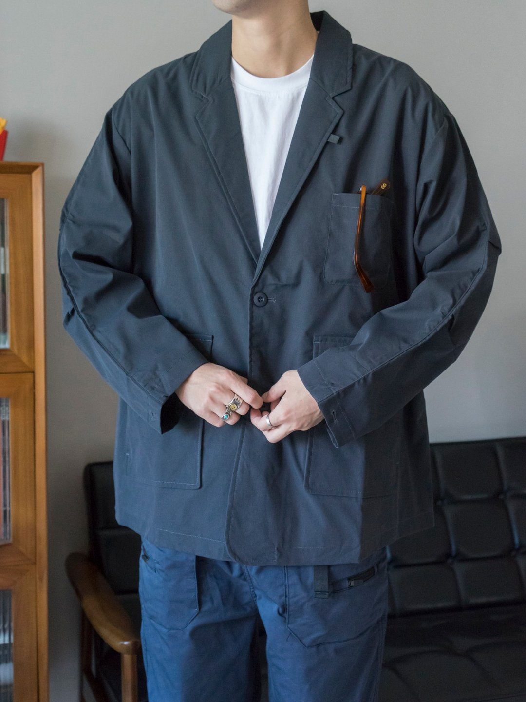 Casual suit 日系休閒西裝外套 Cityboy寬鬆口袋設計便服 - 男装外套 - 尼龙 灰色