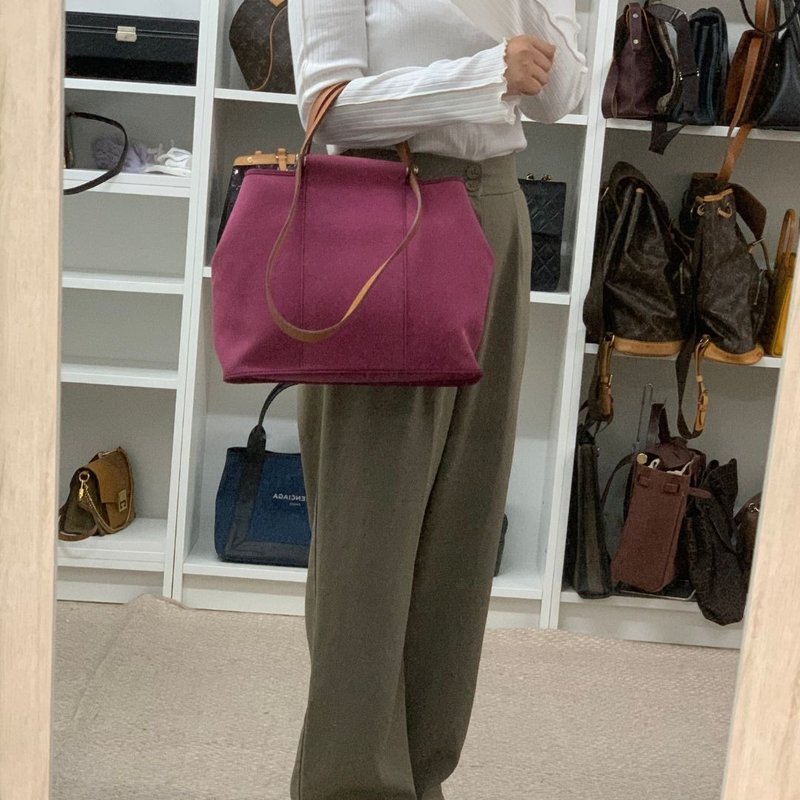 HERMÈS 凯莉包 Elan PM O刻 2WAY 侧肩背包 帆布 x 皮革 粉色 - 01467 - 侧背包/斜挎包 - 棉 紫色