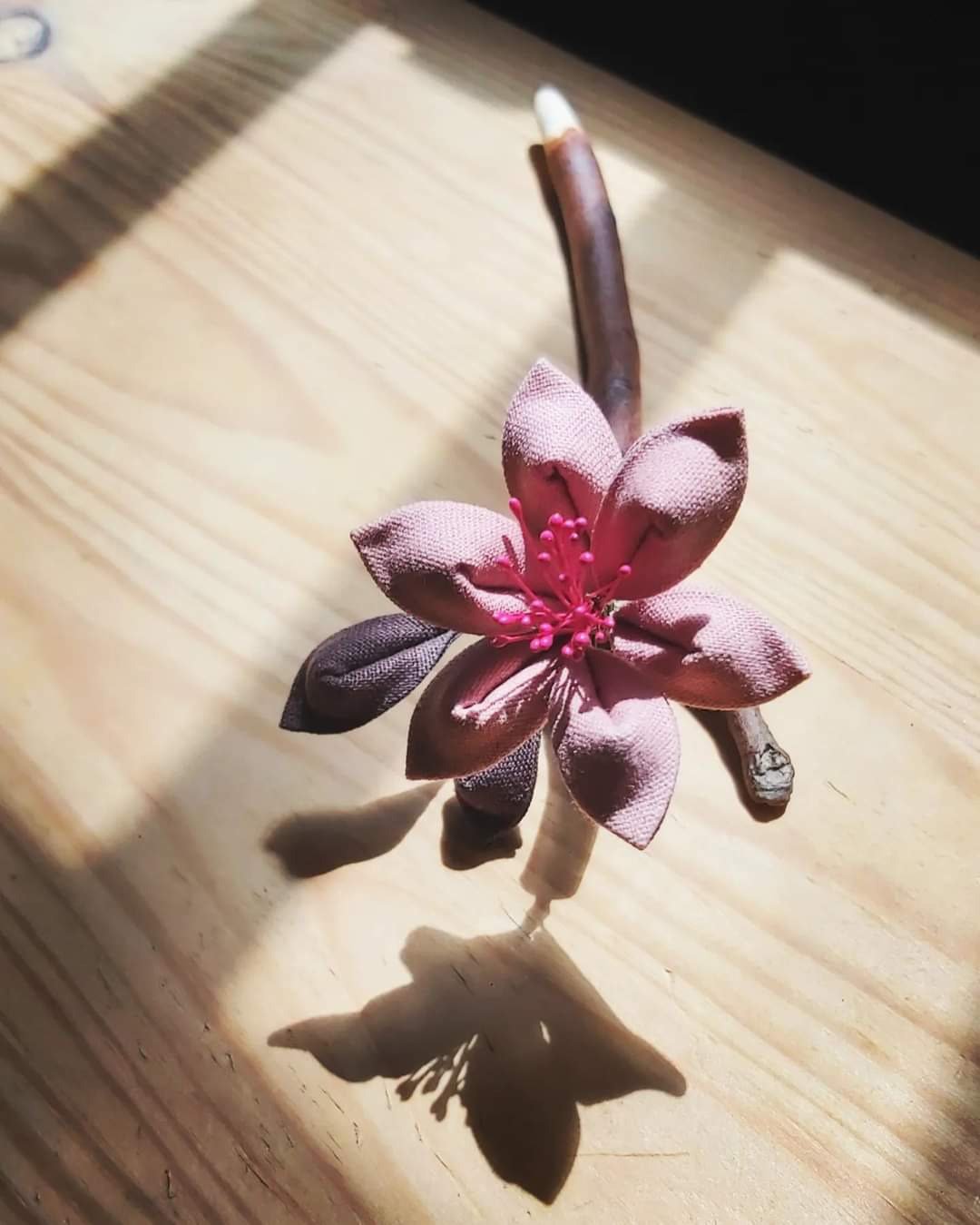 发簪/花簪/木簪/樟木/和风布花/细工花/つまみ细工/二十四节气 - 发饰 - 木头 粉红色