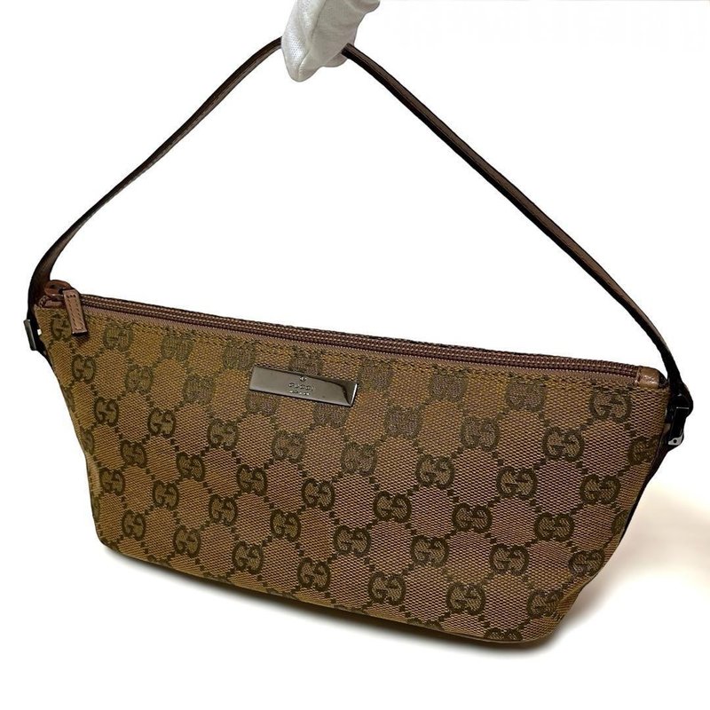 正品 GUCCI 古驰 饰品小包 手提包 GG帆布 皮革 棕色系 07198 美品 中古 - 化妆包/杂物包 - 其他材质 咖啡色