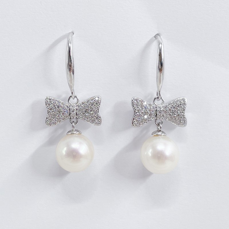 PJ.甜美 蝴蝶结珍珠耳环 - 耳环/耳夹 - 珍珠 