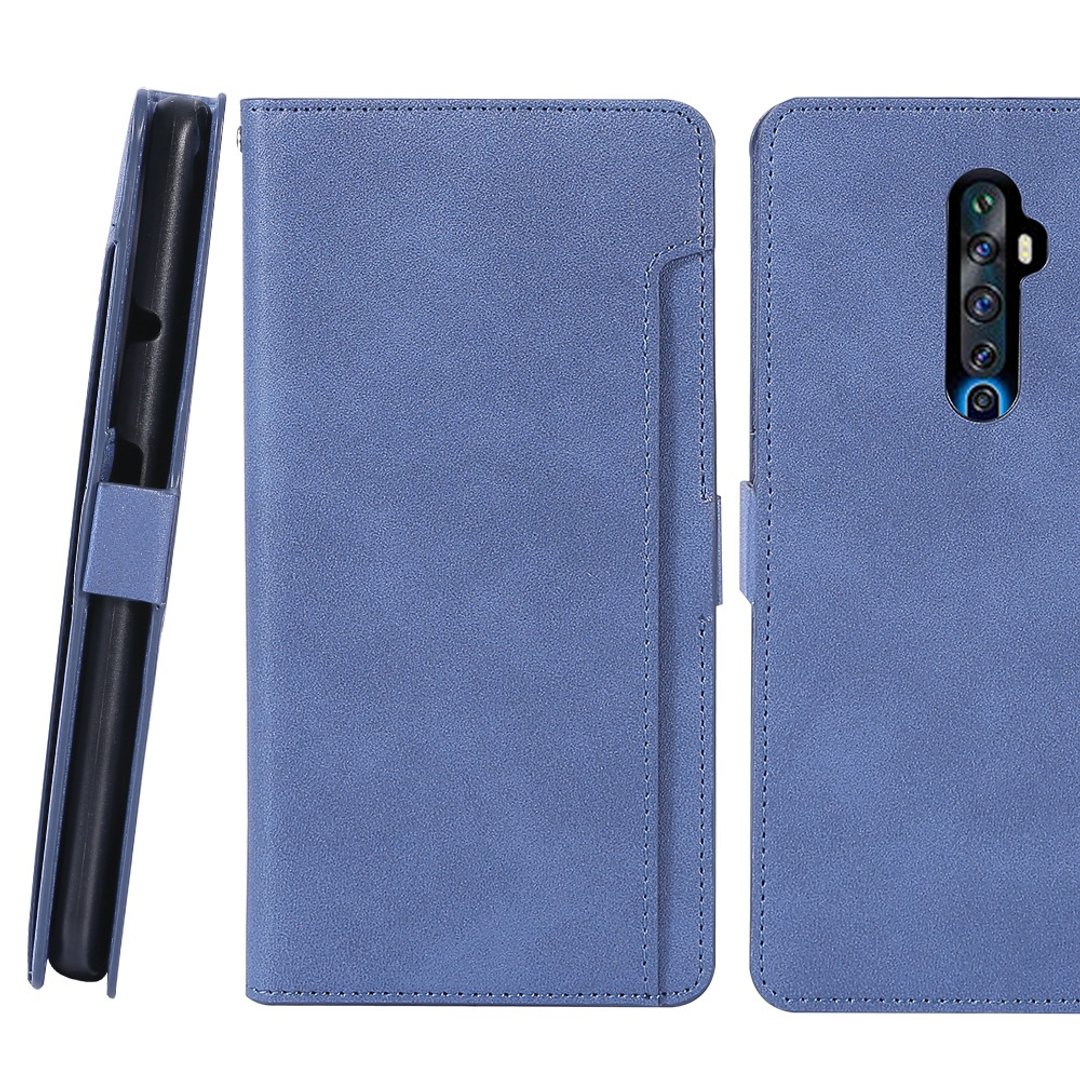 CASE SHOP OPPO Reno2Z布纹前插卡侧立式皮套-蓝4716779661415 - 手机壳/手机套 - 人造皮革 蓝色