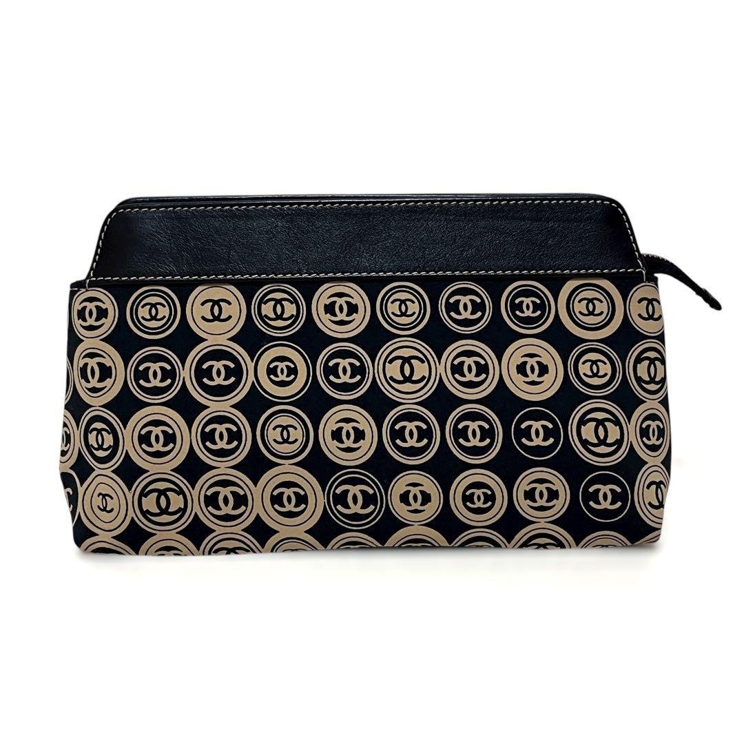正品 CHANEL 香奈儿 化妆包 手拿包 COCO 标志 棉质 皮革 海军蓝 黑色 米白 稀有 8 码 二手 - 化妆包/杂物包 - 其他材质 