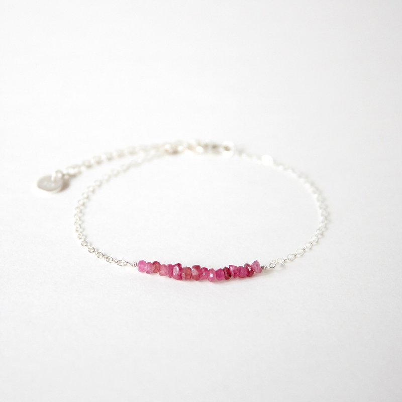 简约紫红色红宝石配925银手链 // 七月份生日石 - 手链/手环 - 宝石 红色