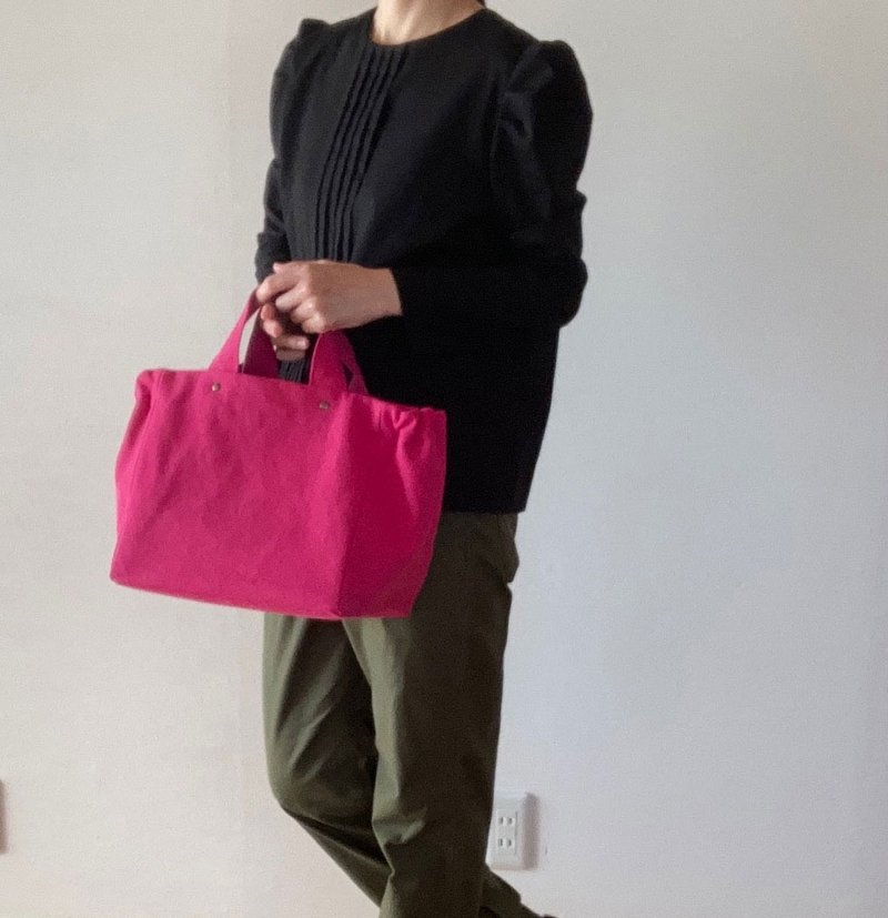 Gathered Tote Bag　Basic　canvas　Vivid Pink　Wide gusset - 手提包/手提袋 - 棉 粉红色
