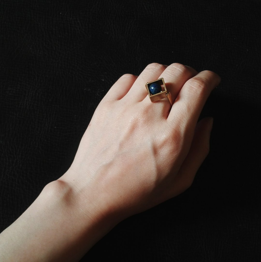 [Mush] Brass Geometric wSquare Ring 黄铜 几何 粗方框 天然石 介指 戒子 戒指 - 戒指 - 其他金属 多色