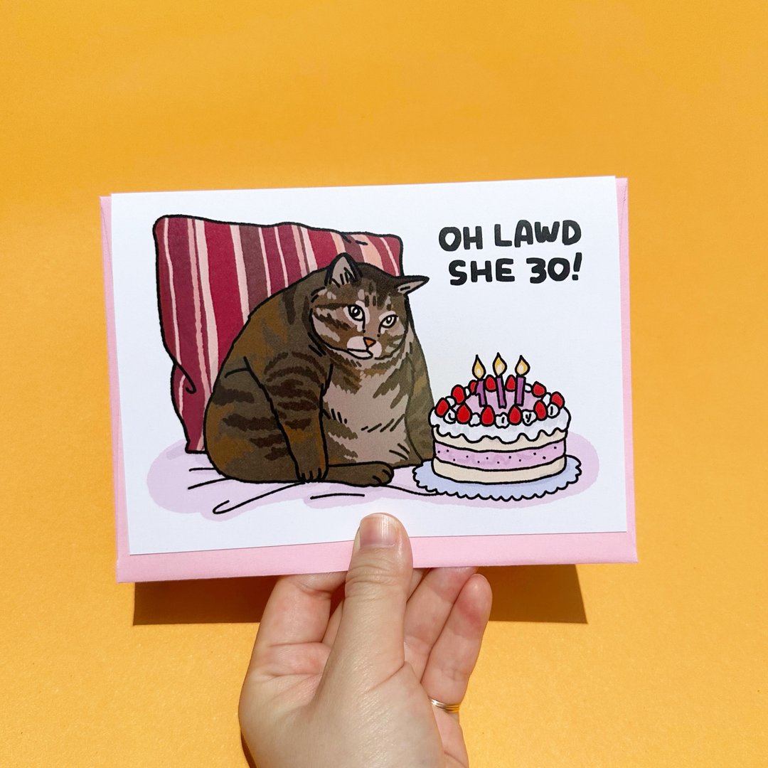 生日卡｜搞笑｜猫咪迷因图案｜Oh Lawd She 30 Birthday｜巨猫卡 - 卡片/明信片 - 纸 