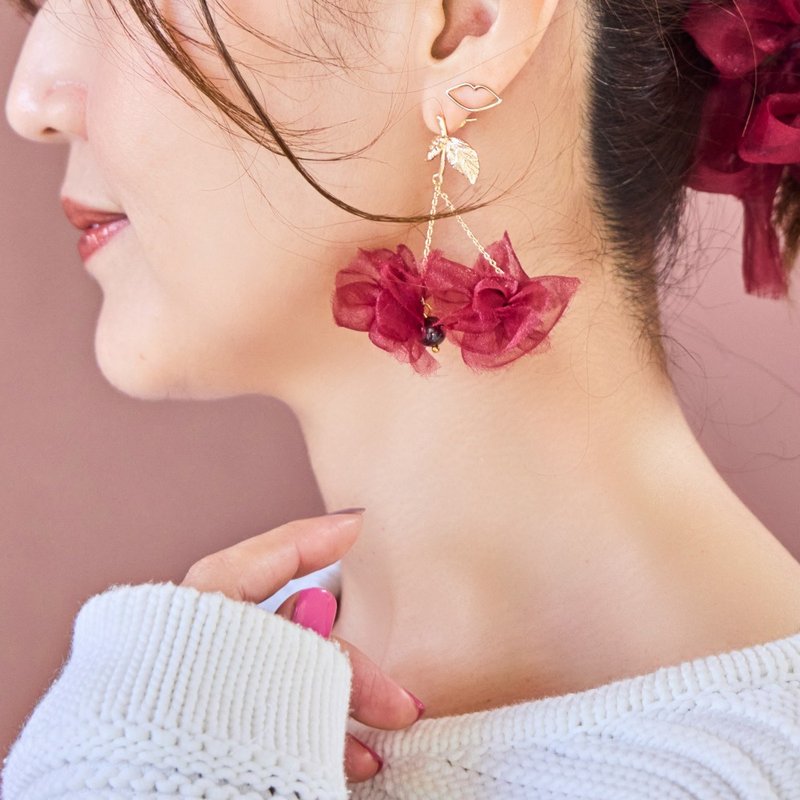 石榴石 | 摇曳盛开樱桃 | 耳环 - 耳环/耳夹 - 其他材质 红色