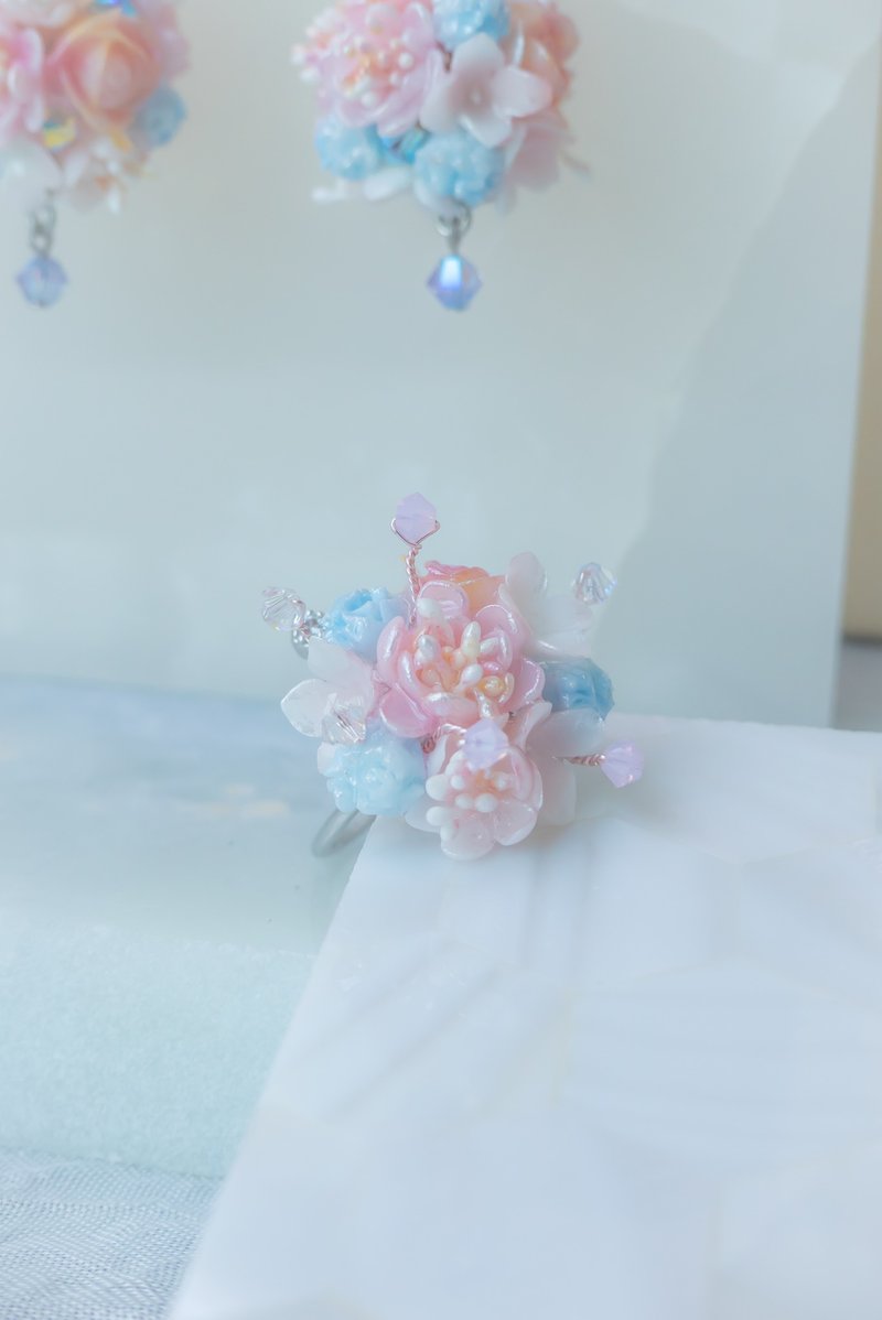 ZODIAC:  天秤 X 梅花 / 手制梅花花球镀银戒指 - 戒指 - 粘土 粉红色