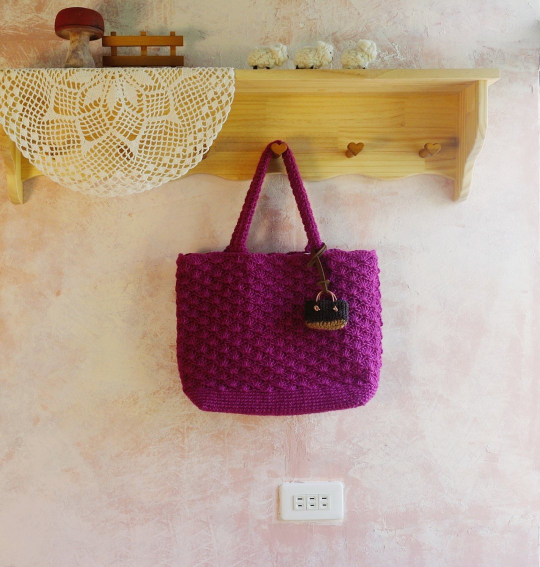 【订制】Handmade手工编织/黄麻绳编织网袋/购物袋/手提包/麻绳包 - 手提包/手提袋 - 棉 紫色