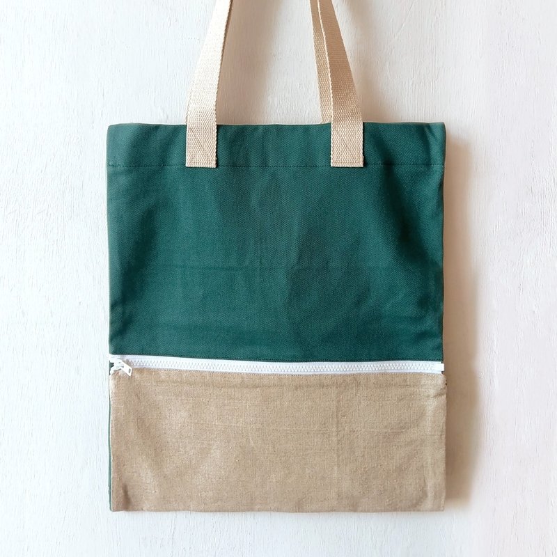 随时扩大容量, 可调教3个尺寸, 多款绿色布袋, 全人手制Tote Bag - 手提包/手提袋 - 棉．麻 绿色