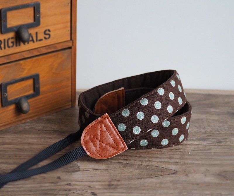 相机背带 相机背绳相机带 手机背绳 (咖啡底绿点)S12 - 挂绳/吊绳 - 棉．麻 绿色