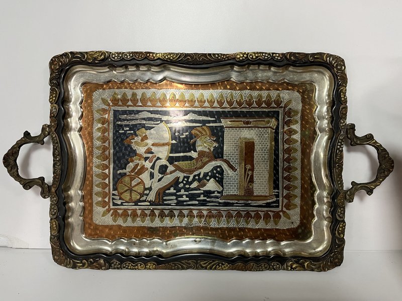 【埃及手作】100% 埃及进口长方形手工制作铜托盘--拉美西斯二世 - 摆饰 - 其他金属 金色
