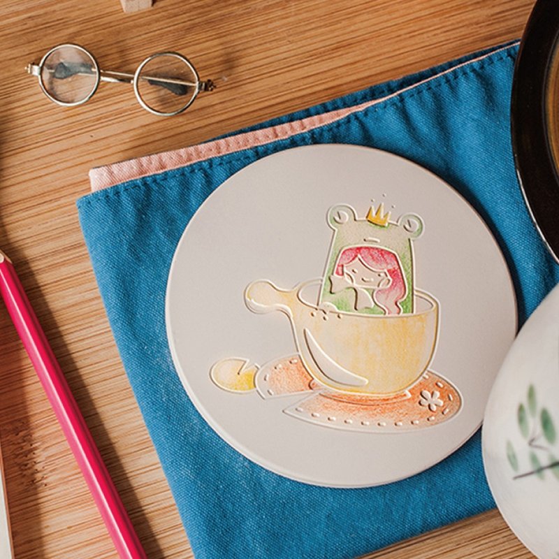 【陶瓷吸水杯垫】情人系列-青蛙公主 - 杯垫 - 瓷 白色