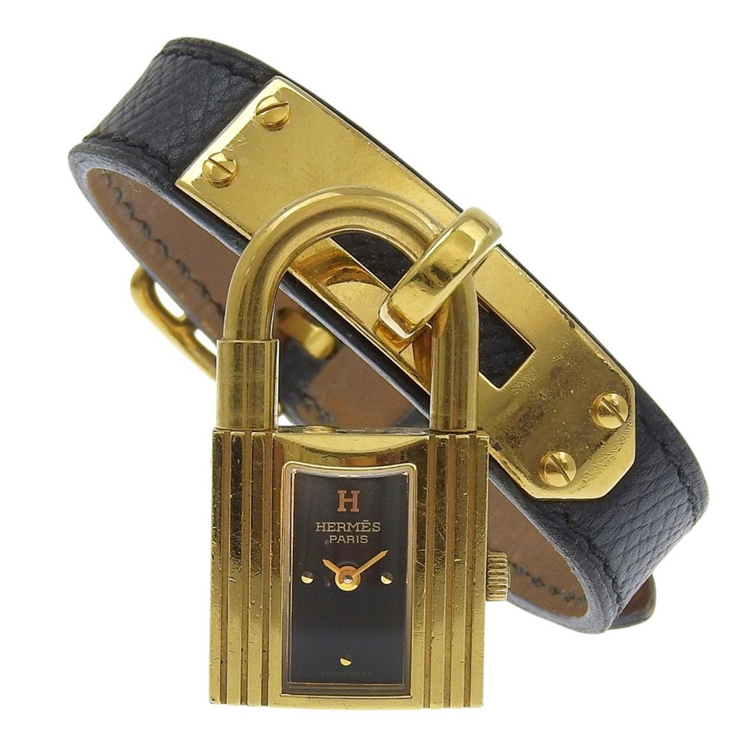 【日本直送】爱马仕 HERMES Kelly 腕表 镀金 x 皮革 石英机芯 指针式显示 黑色表盘 女仕款【二手】 - 女表 - 其他金属 黑色