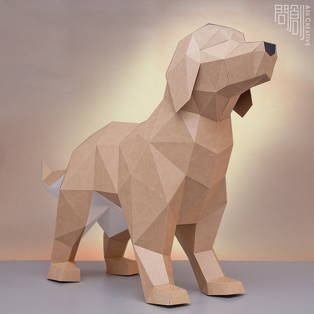 问创设计 DIY手作3D纸模型 狗狗系列 - 金毛黄金猎犬 (4色可选) - 玩偶/公仔 - 纸 卡其色