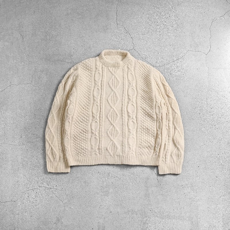 爱尔兰渔夫毛衣 / 古着毛衣、渔夫毛衣、针织毛衣、复古毛衣 - 女装针织衫/毛衣 - 羊毛 白色