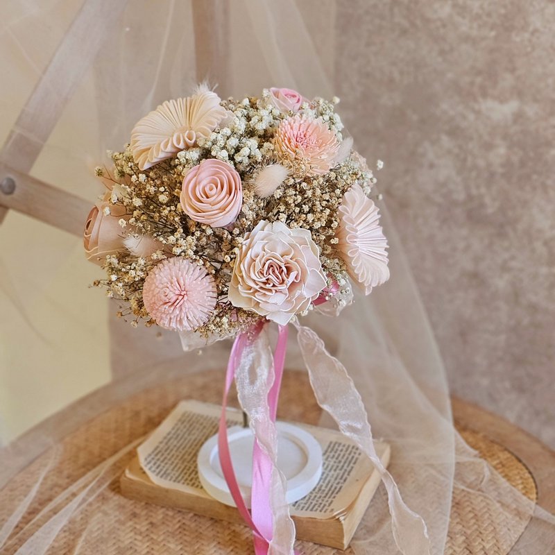 满天星捧花订制/圆形捧花/ 20厘米 现货 快速出货 - 干燥花/捧花 - 植物．花 粉红色