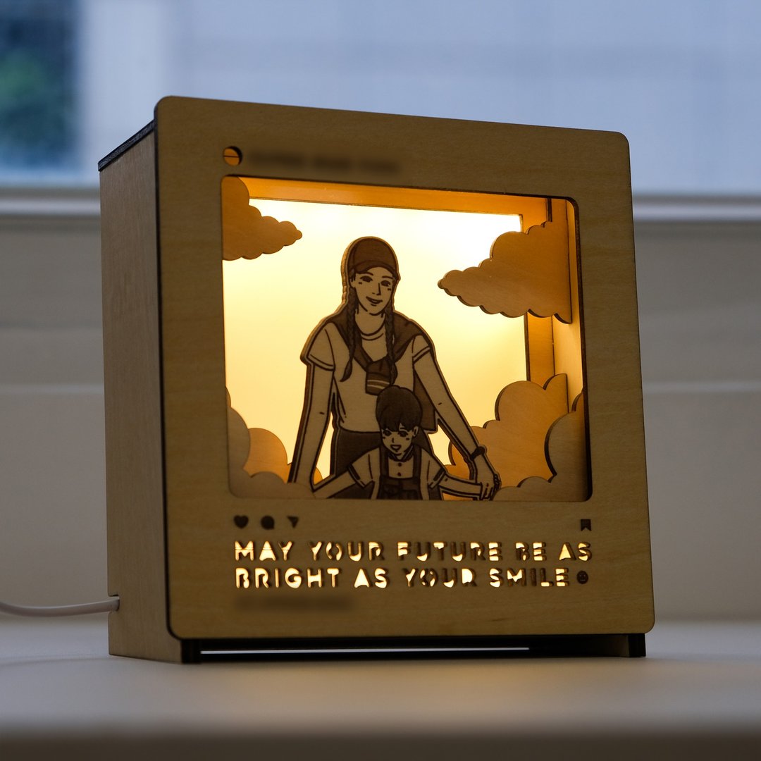 【定制化 似颜绘】盒仔小夜灯 小木灯 I IG框天空款 人手制作 - 灯具/灯饰 - 木头 咖啡色