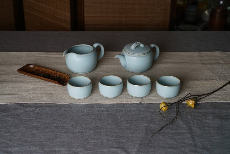 <天青汝窑> 参禅悟道茶组 1壶1海4杯 - 茶具/茶杯 - 陶 