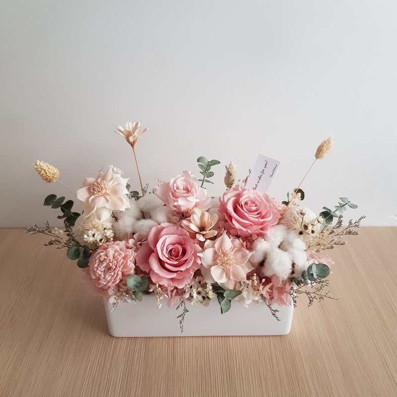 永生花+干燥花|长盆永生玫瑰桌花|万用祝贺花 生日 新居 开幕 - 干燥花/捧花 - 植物．花 多色