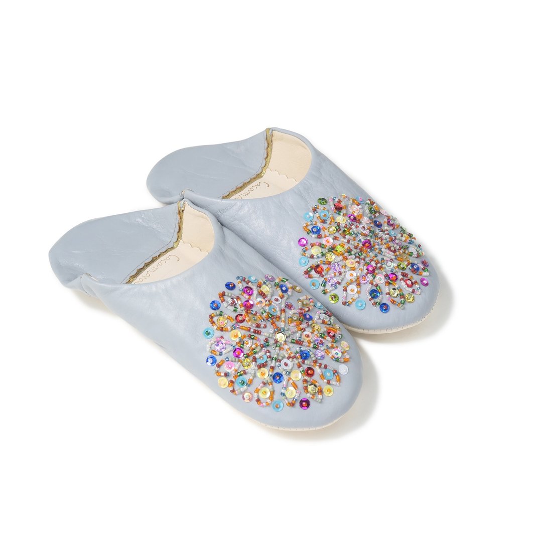 Softgray / mix / moroccan Leather babouche Slippers / High quality odourless - 室内拖鞋 - 真皮 灰色