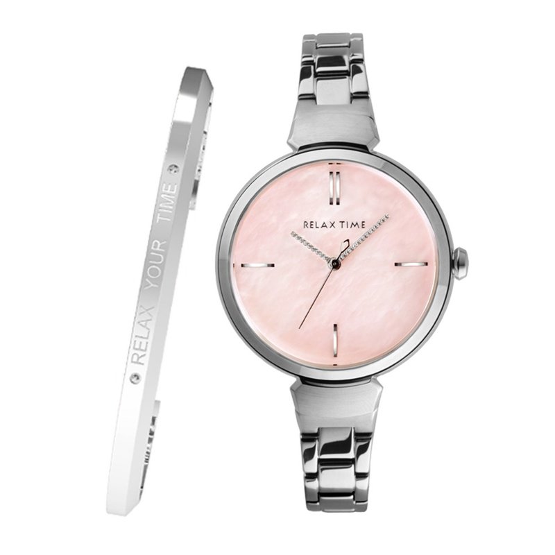 RELAX TIME 闪耀系列 Shine Series (RT-68-7) 银x粉贝壳 赠手环 - 女表 - 不锈钢 粉红色