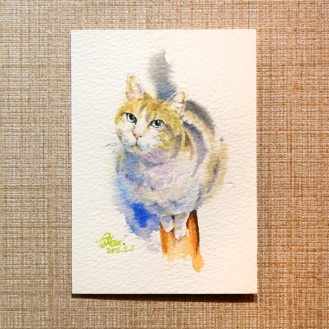 水彩原画【狭路遇上猫】 - 海报/装饰画/版画 - 纸 卡其色