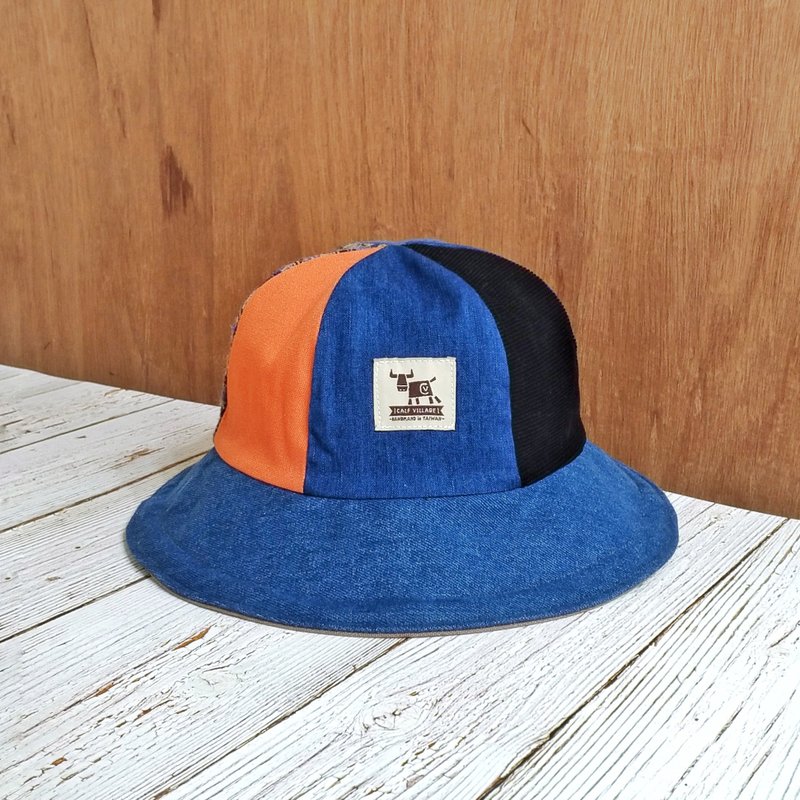 小牛村 手工独创 男女渔夫帽【大火山/垂檐系列 _橘格单宁】 - 帽子 - 棉．麻 蓝色