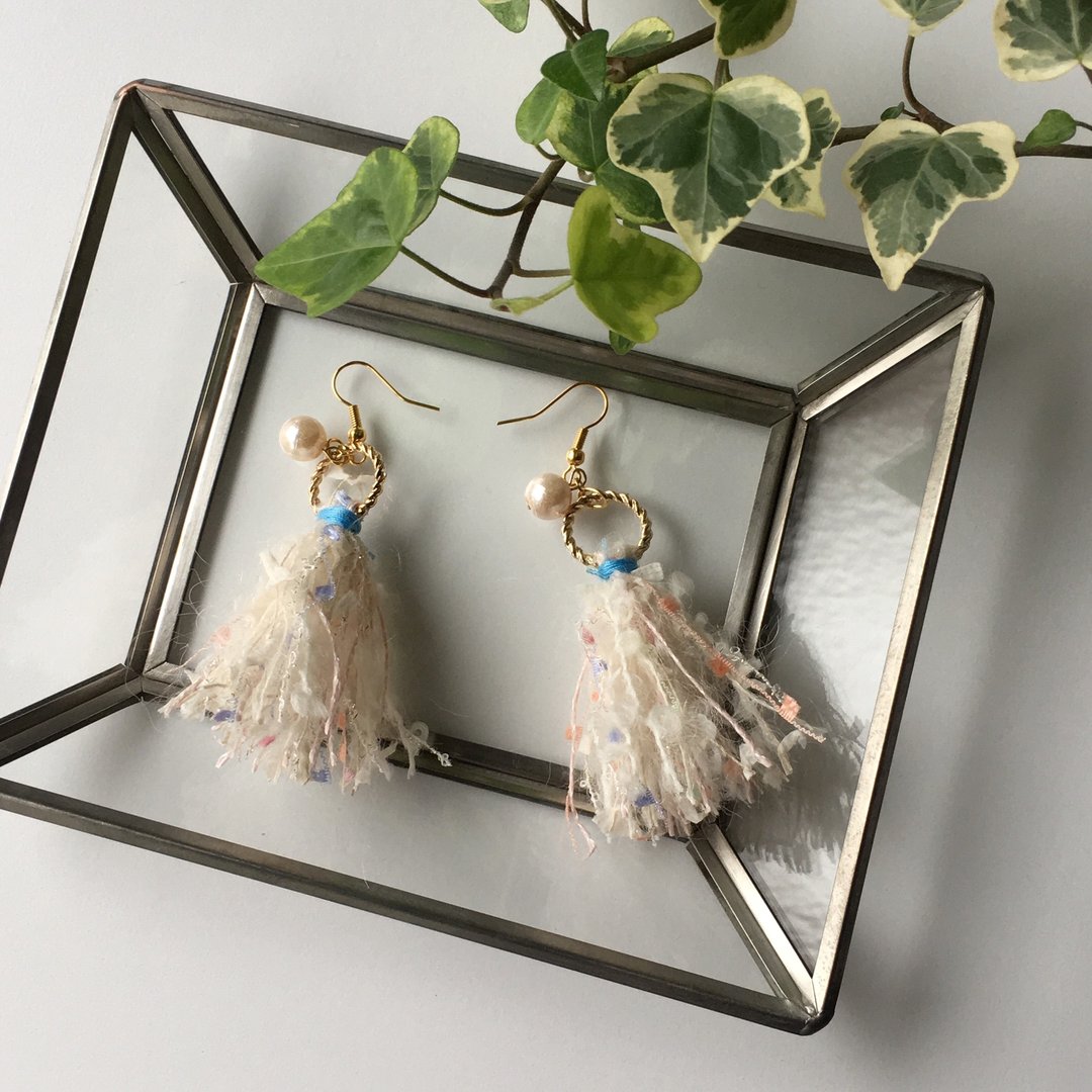 Loose spring tassel earrings or earrings 4 - 耳环/耳夹 - 棉 粉红色
