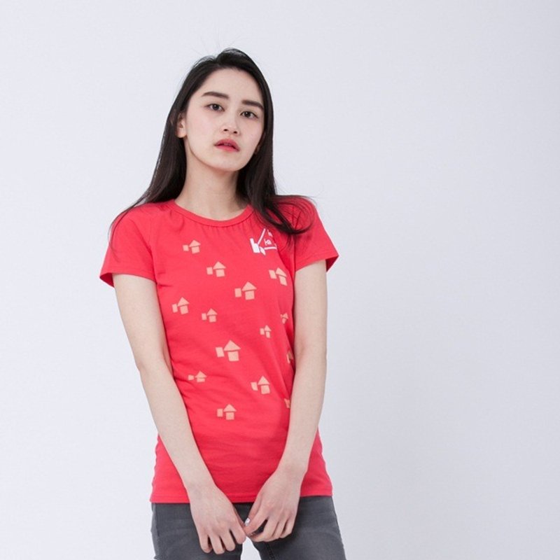 哈哈哈 短袖 蜜桃棉 女T 桃红 - 女装 T 恤 - 棉．麻 红色