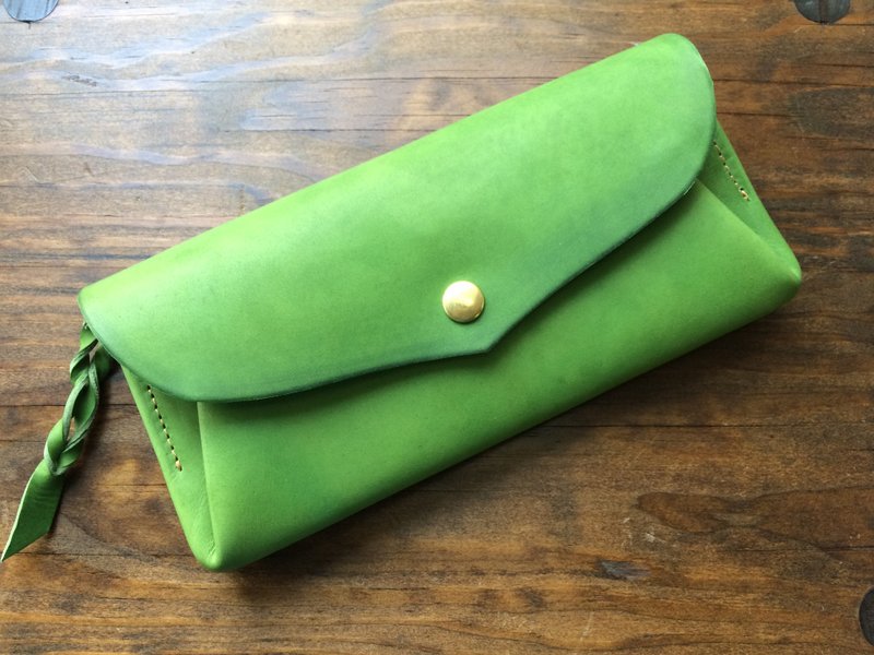 12 Italian leather cards long wallet series-envelope leaf green - 皮夹/钱包 - 真皮 绿色
