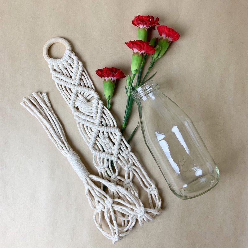 Macrame / Wall hanging / 小型植物壁挂木环A款 - 摆饰 - 棉．麻 白色