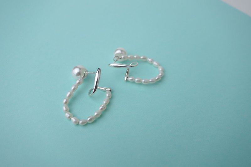 I-Shan13 水滴回旋珍珠耳环 - 耳环/耳夹 - 纯银 银色