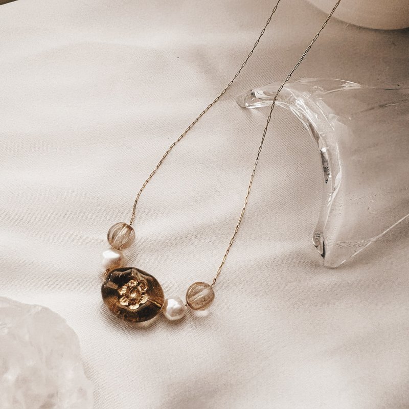 微定制-典雅琉璃淡水珍珠通勤细链 // 钛钢细链 - 项链 - 琉璃 咖啡色